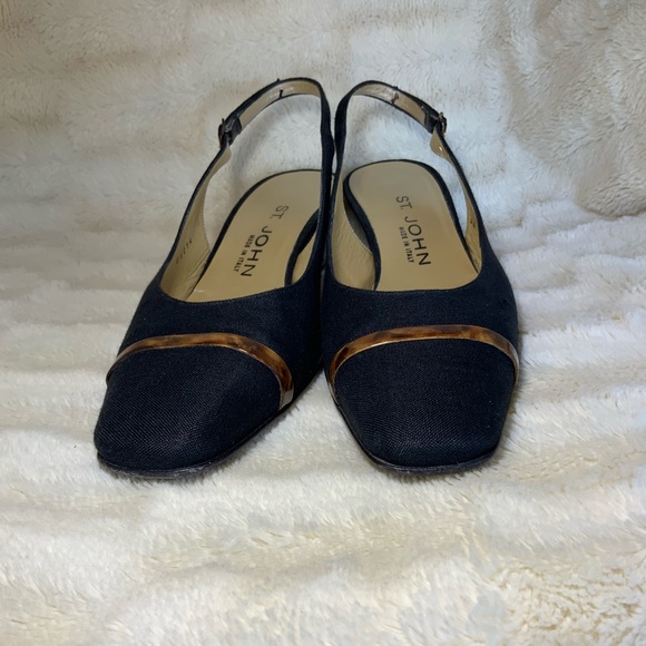 ST. JOHN Navy Blue Slingbacks w/ Turtoise Shell Heels women’s size 8 - Picture 5 of 8